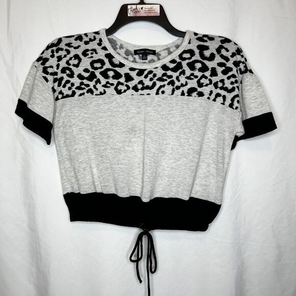 Moa Moa Women's Size Large Heather‎ Gray/Black Animal Print Cropped Top/Blouse - Picture 6 of 12